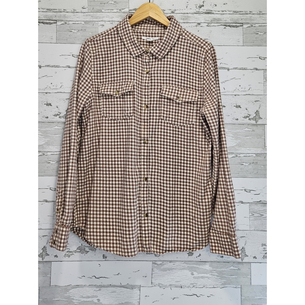 ONeill Womens Brown Gingham Check Cotton Button Down Flannel Shirt Large